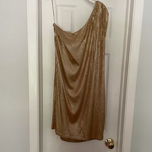 Michael Kors Gold Sequin One Shoulder Mini Dress